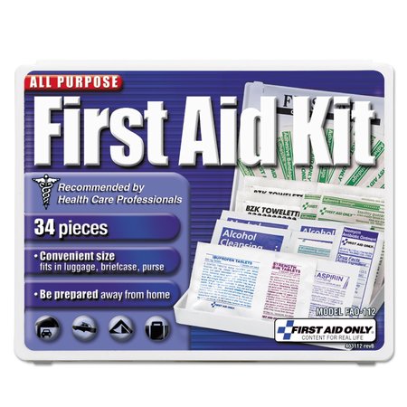 FIRST AID ONLY All-Purpose First Aid Kit, 34 Pieces, 3 3/4 x 4 3/4 x 1/2, Blue/White FAO-112